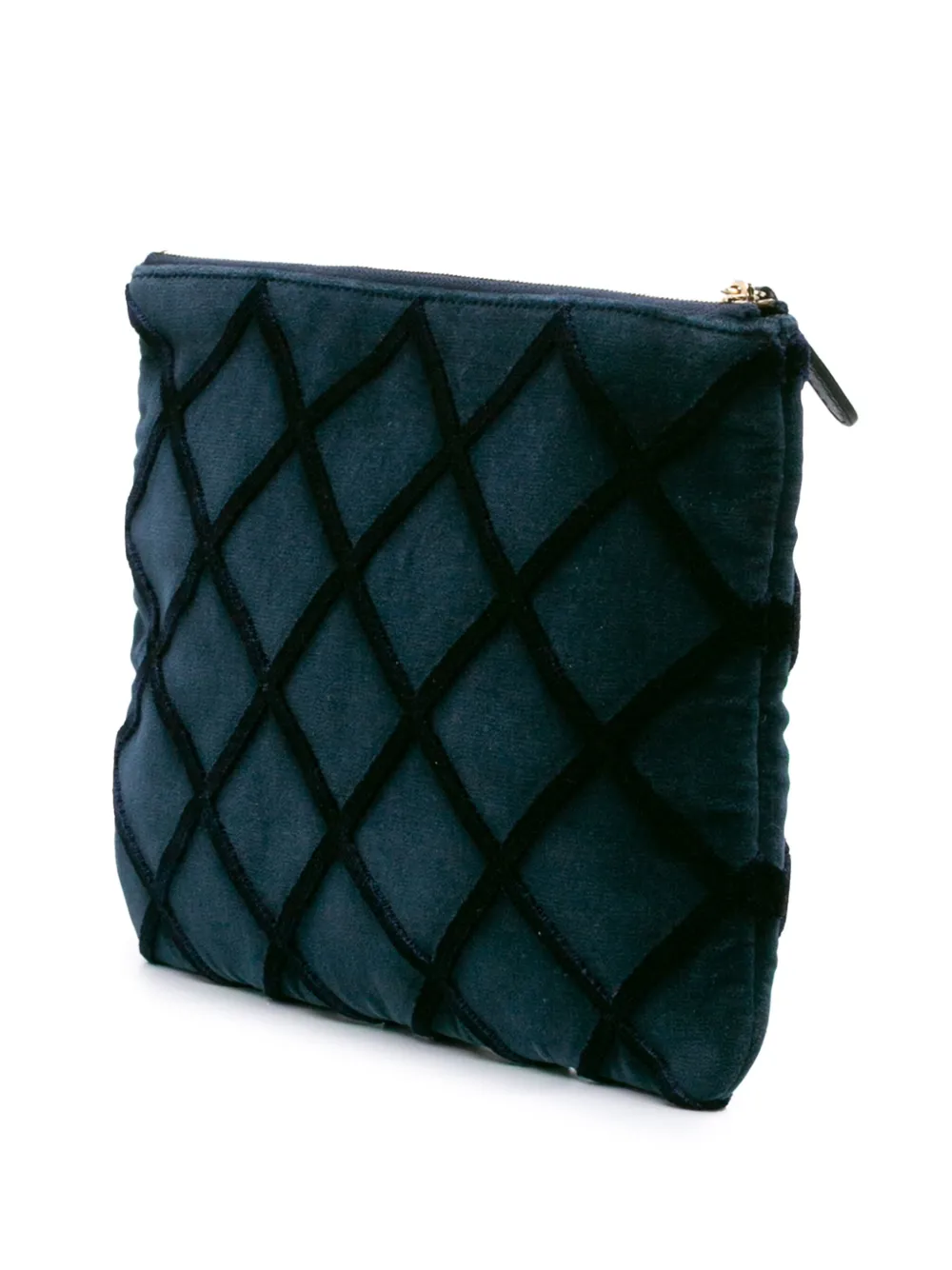Pre-owned Chanel 2017-2018 Medium Cc Quilted Velvet O Case Clutch Bag In Blue