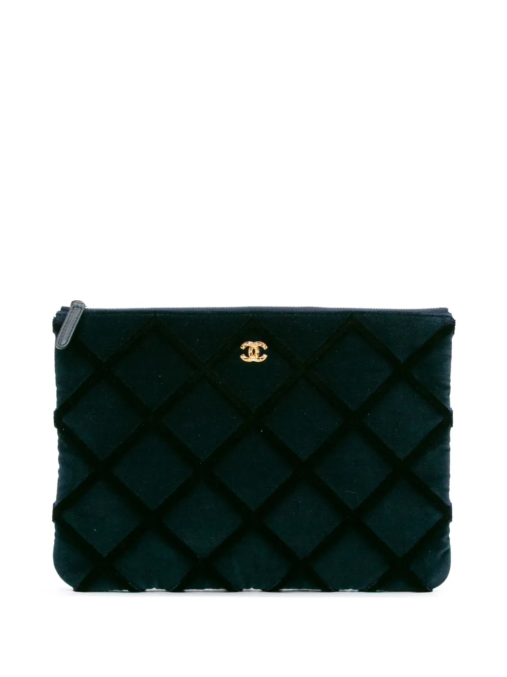 CHANEL Pre-Owned 2017-2018 ミディアム ココマーク マトラッセ ベルベット O ケース クラッチバッグ - ブルー CHANEL Pre-Owned 2017-2018 ミディアム ココマーク マトラッセ ベルベット O ケース クラッチバッグ - ブルー