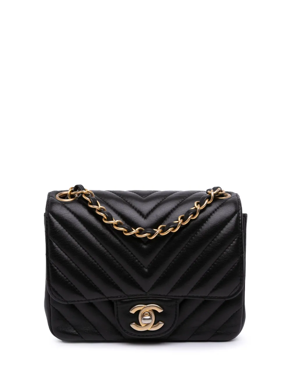 CHANEL Pre-Owned 2019 ミニ スクエア クラシック シェブロン ラムスキン シングルフラップ ショルダーバッグ - CHANEL Pre-Owned 2019 ミニ スクエア クラシック シェブロン ラムスキン シングルフラップ ショルダーバッグ -