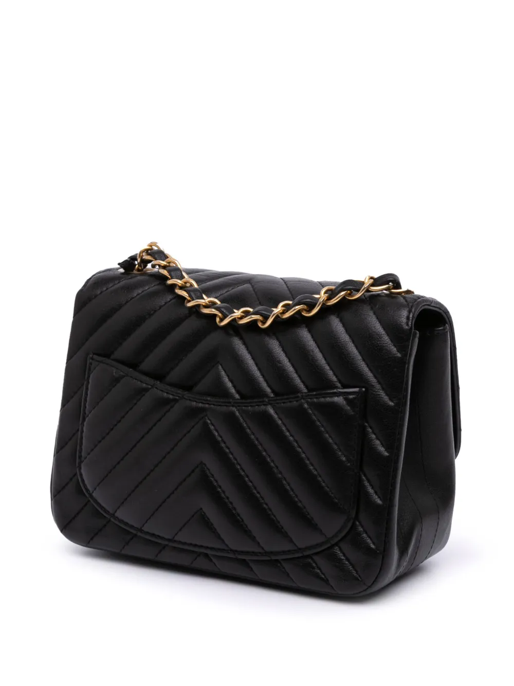 Pre-owned Chanel 2019 Mini Square Classic Chevron Lambskin Single Flap Crossbody Bag In Black