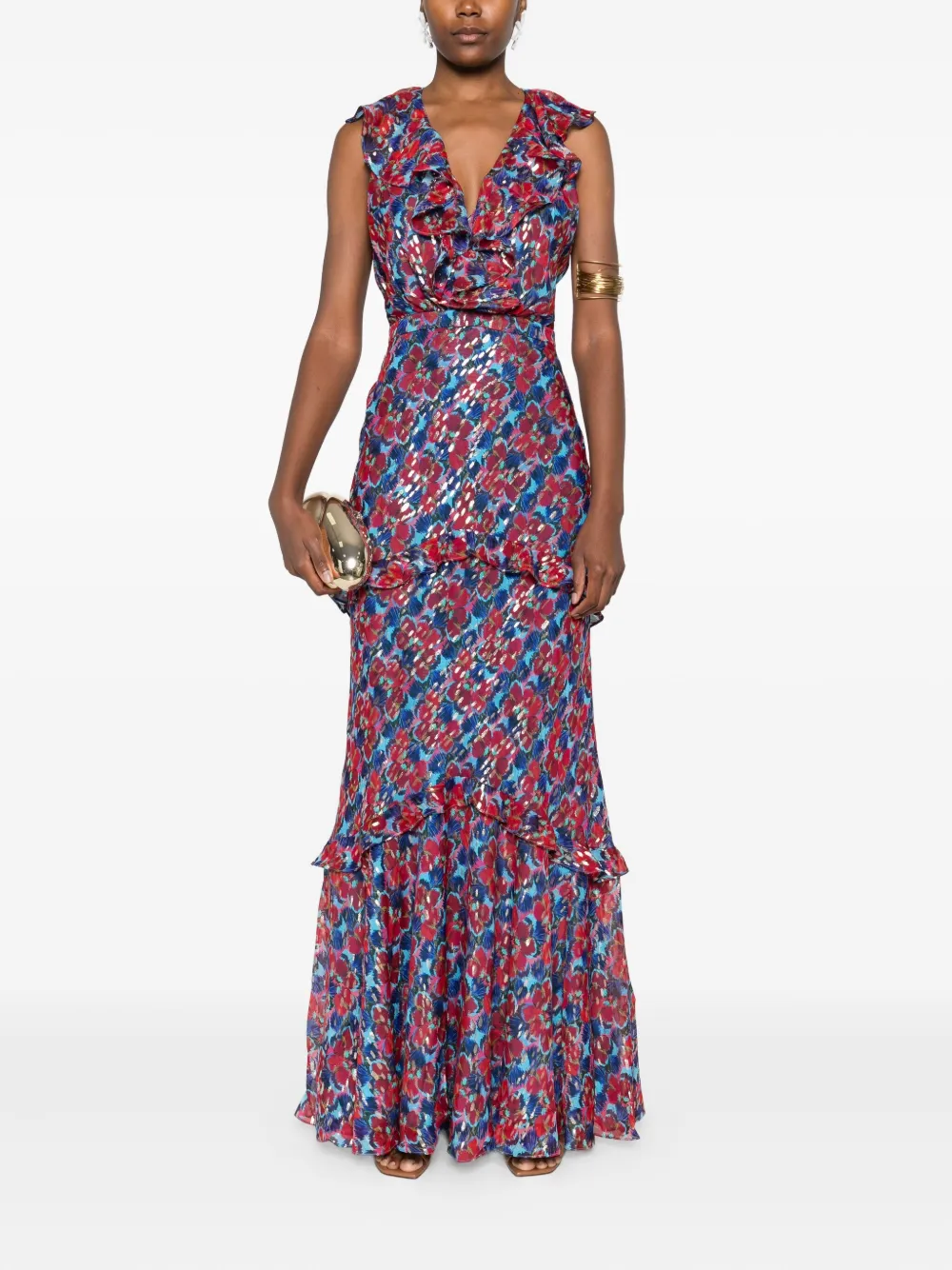 Saloni Rita maxi-jurk met ruches en print - Rood