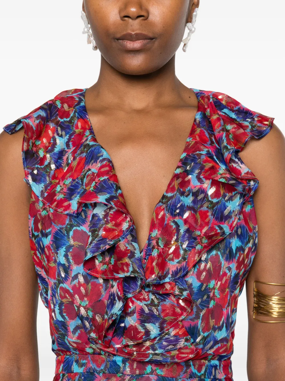 Saloni Rita Ruffle-detail Printed Maxi Dress In Blue