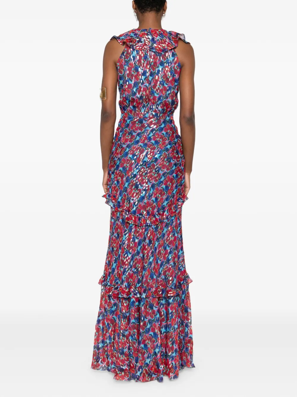 Saloni Rita Ruffle-detail Printed Maxi Dress In Blue