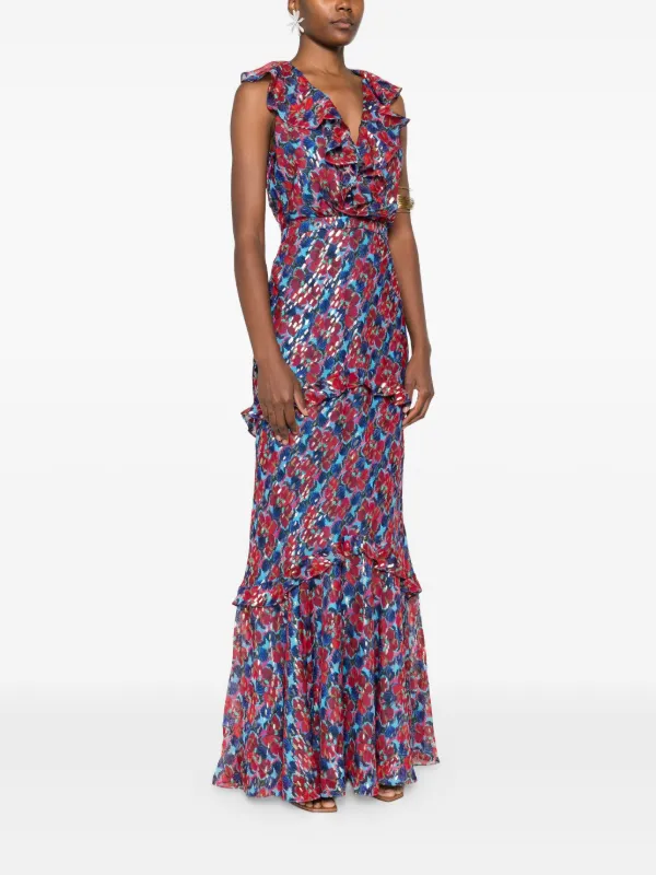Saloni Rita ruffle-detail Printed Maxi Dress Red FARFETCH JO