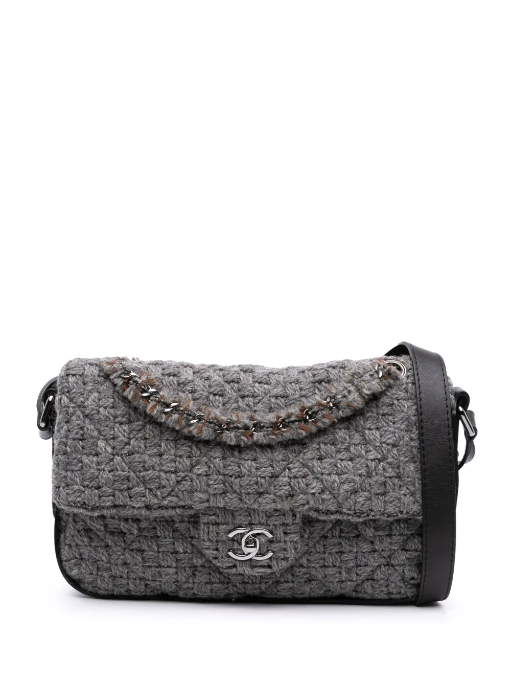 Pre-owned Chanel 2011 Quilted Wool And Calfskin Single Flap Satchel In Black