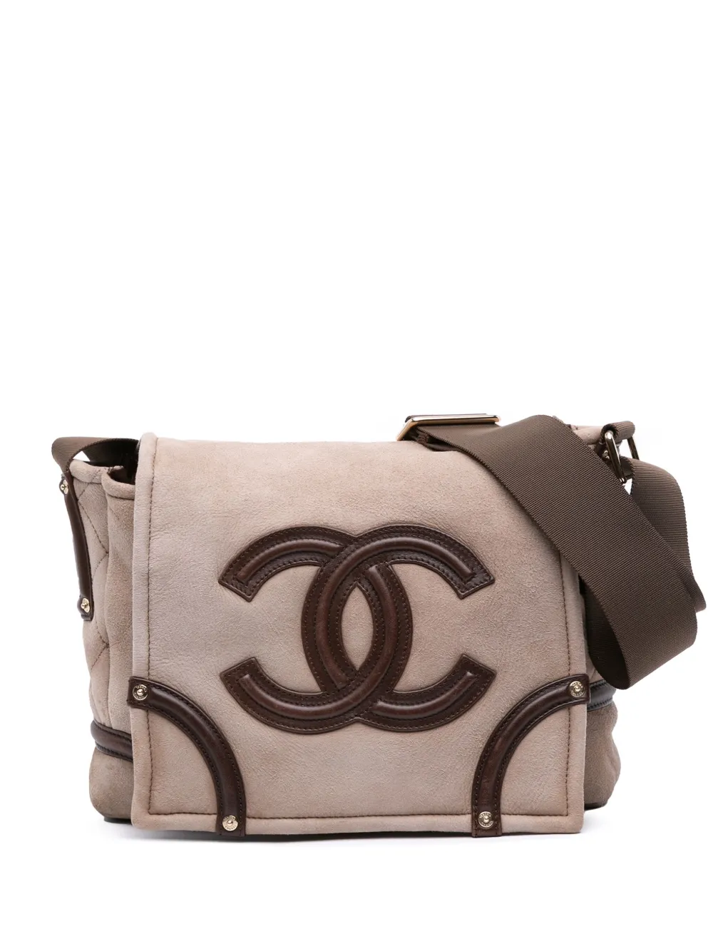 CHANEL Pre-Owned 2005-2006 ココマーク スエード&シアリング メッセンジャー ショルダーバッグ - ブラウン CHANEL Pre-Owned 2005-2006 ココマーク スエード&シアリング メッセンジャー ショルダーバッグ - ブラウン