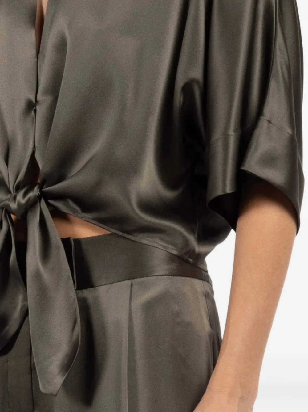 The Sei Tie-front Short-sleeve Blouse In Green
