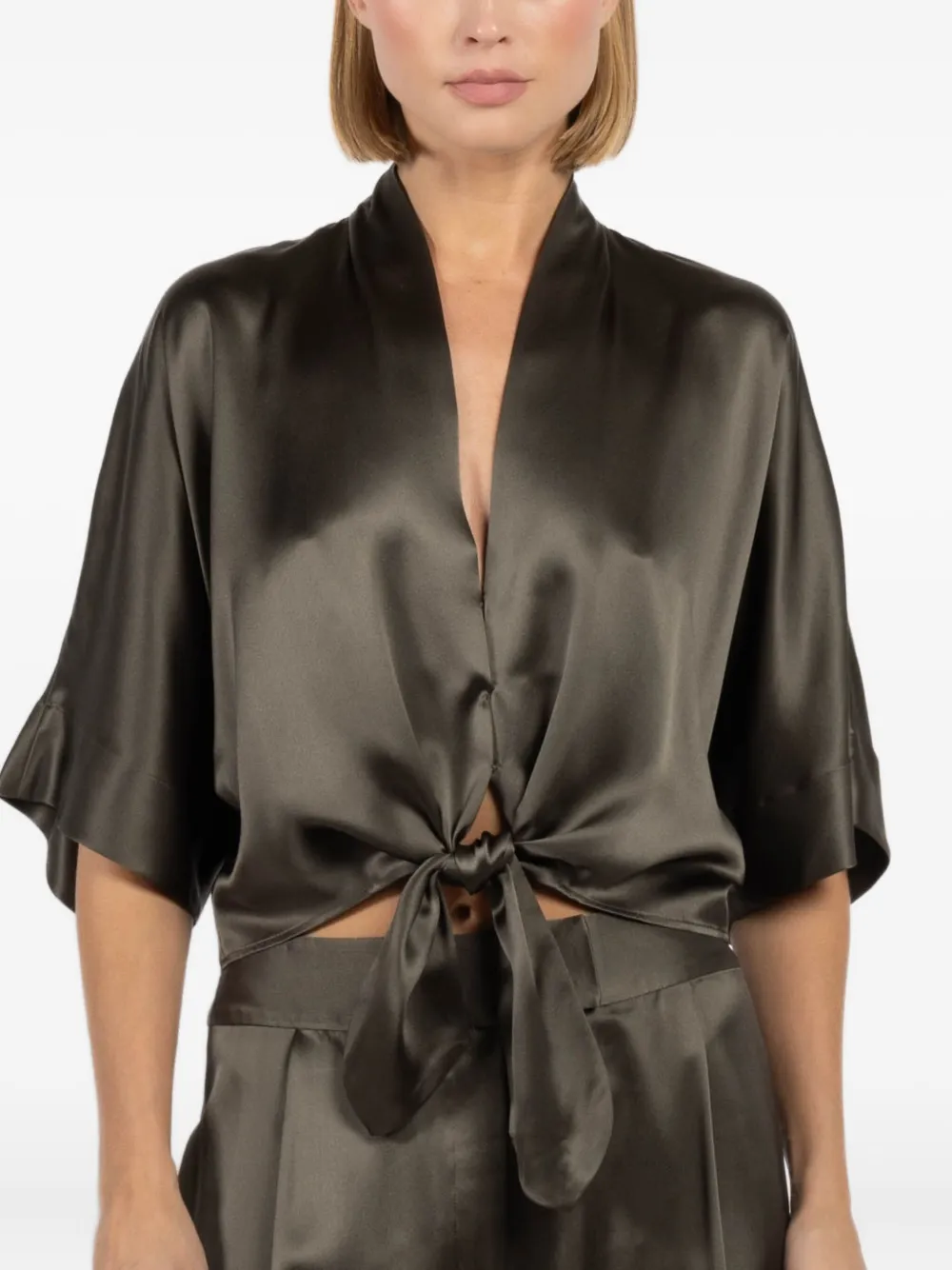 The Sei Tie-front Short-sleeve Blouse In Green