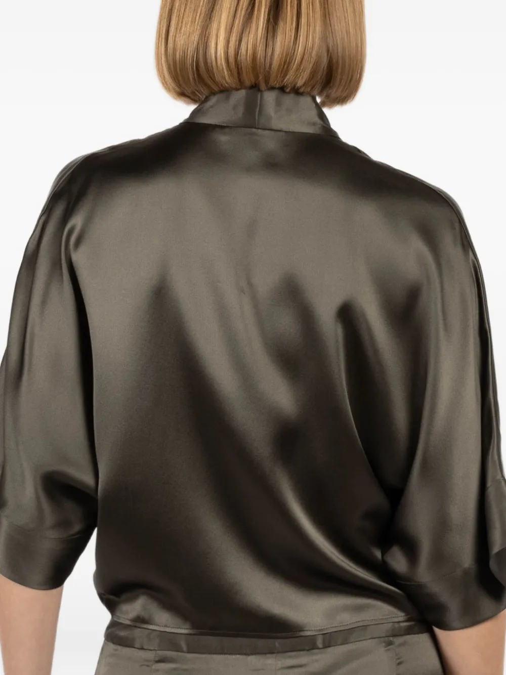 The Sei Tie-front Short-sleeve Blouse In Green