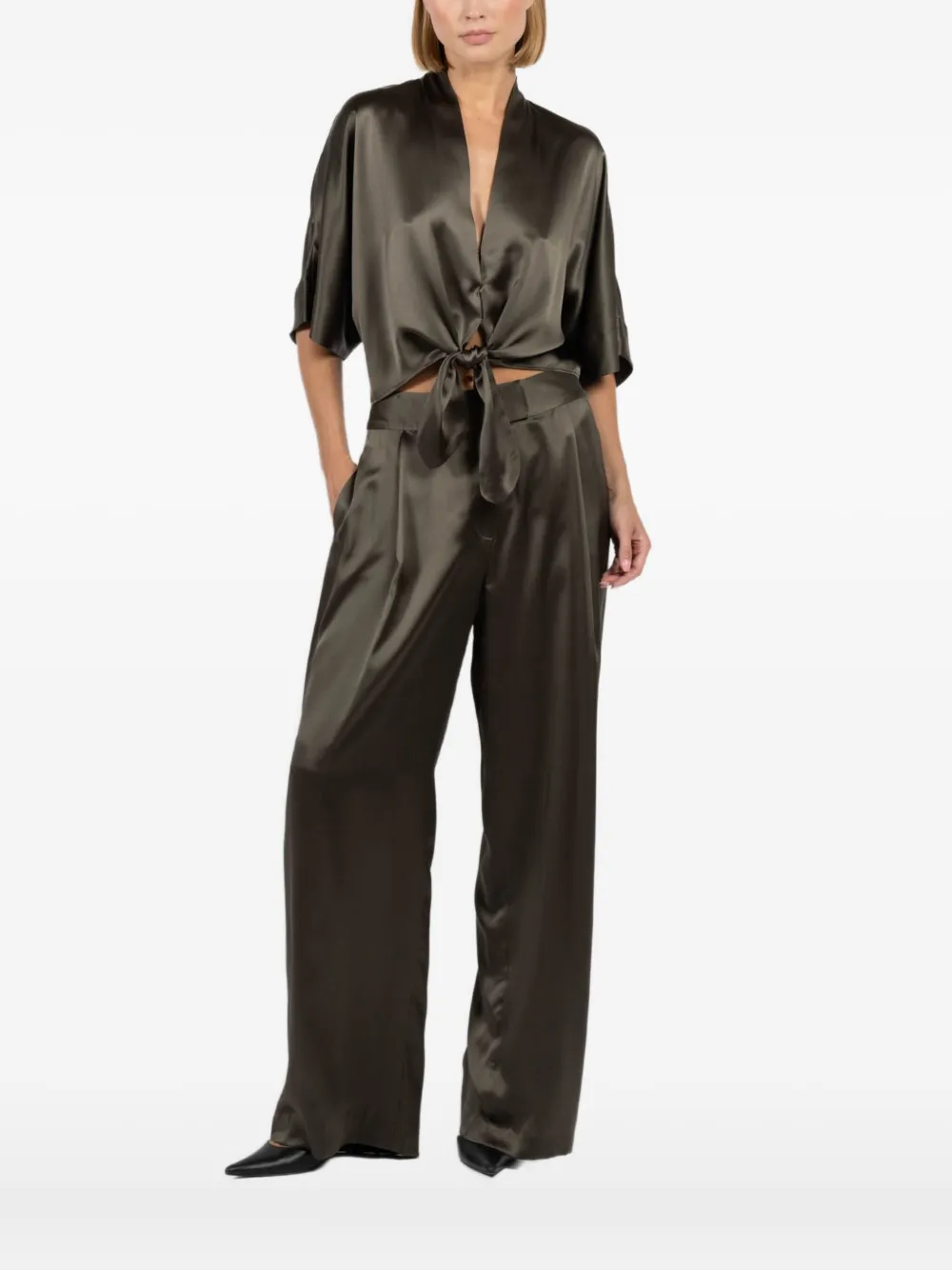 The Sei tie-front short-sleeve blouse | Green | Image 1