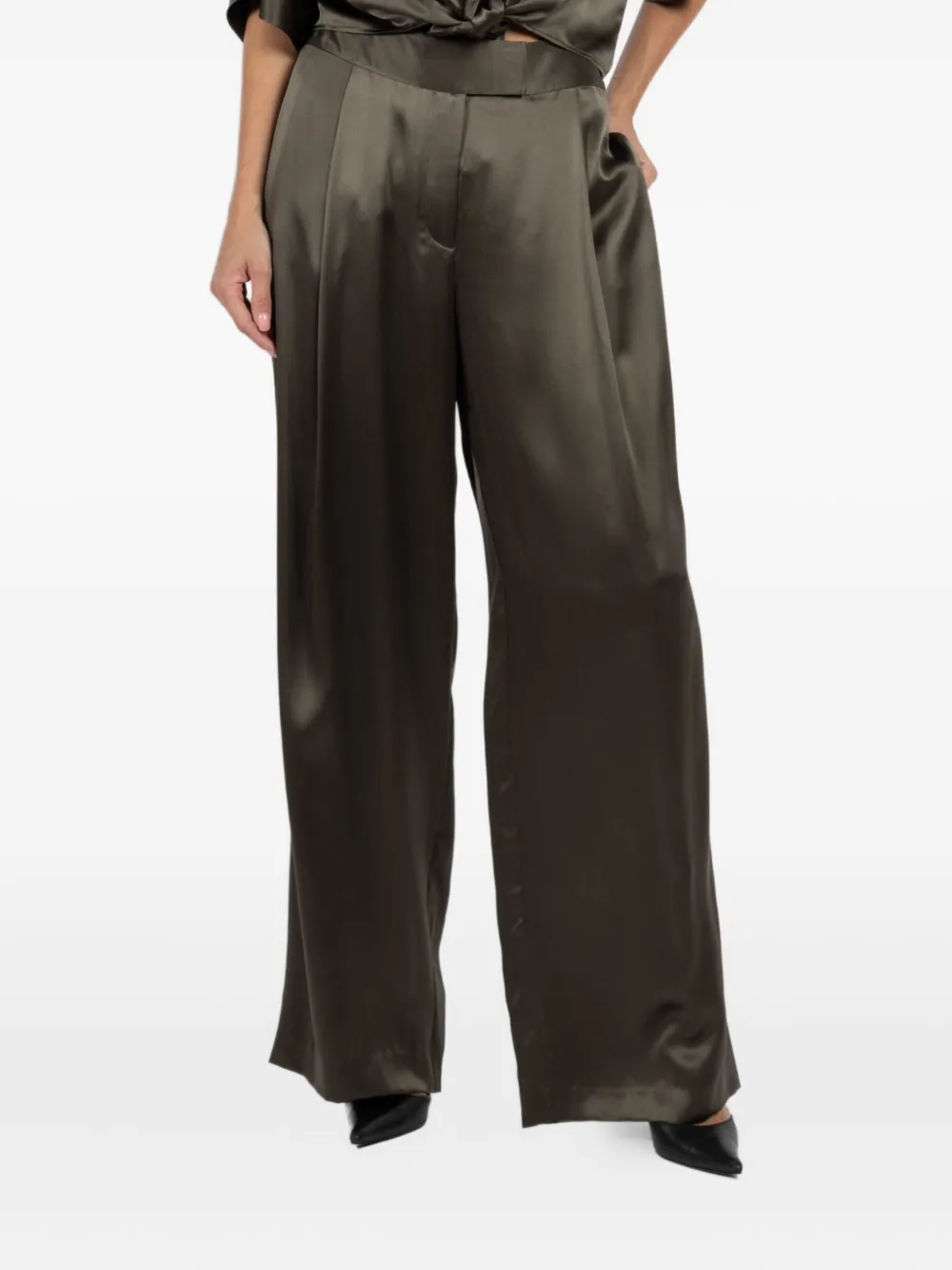 The Sei pleated satin-effect trousers | Green | Image 1