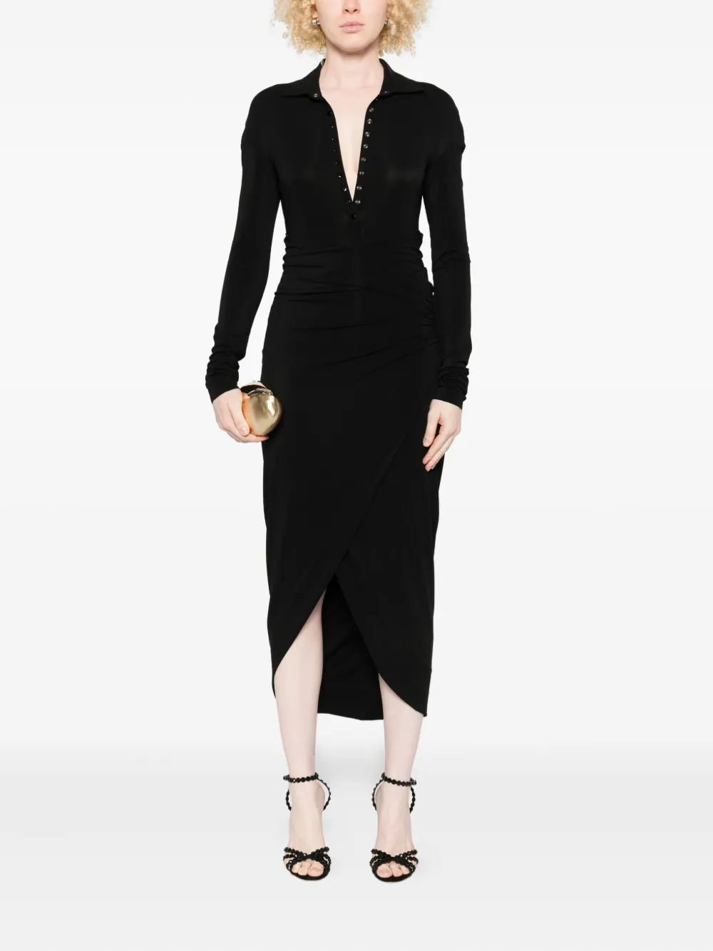 Alberta Ferretti long-sleeve asymmetrical midi dress - Zwart