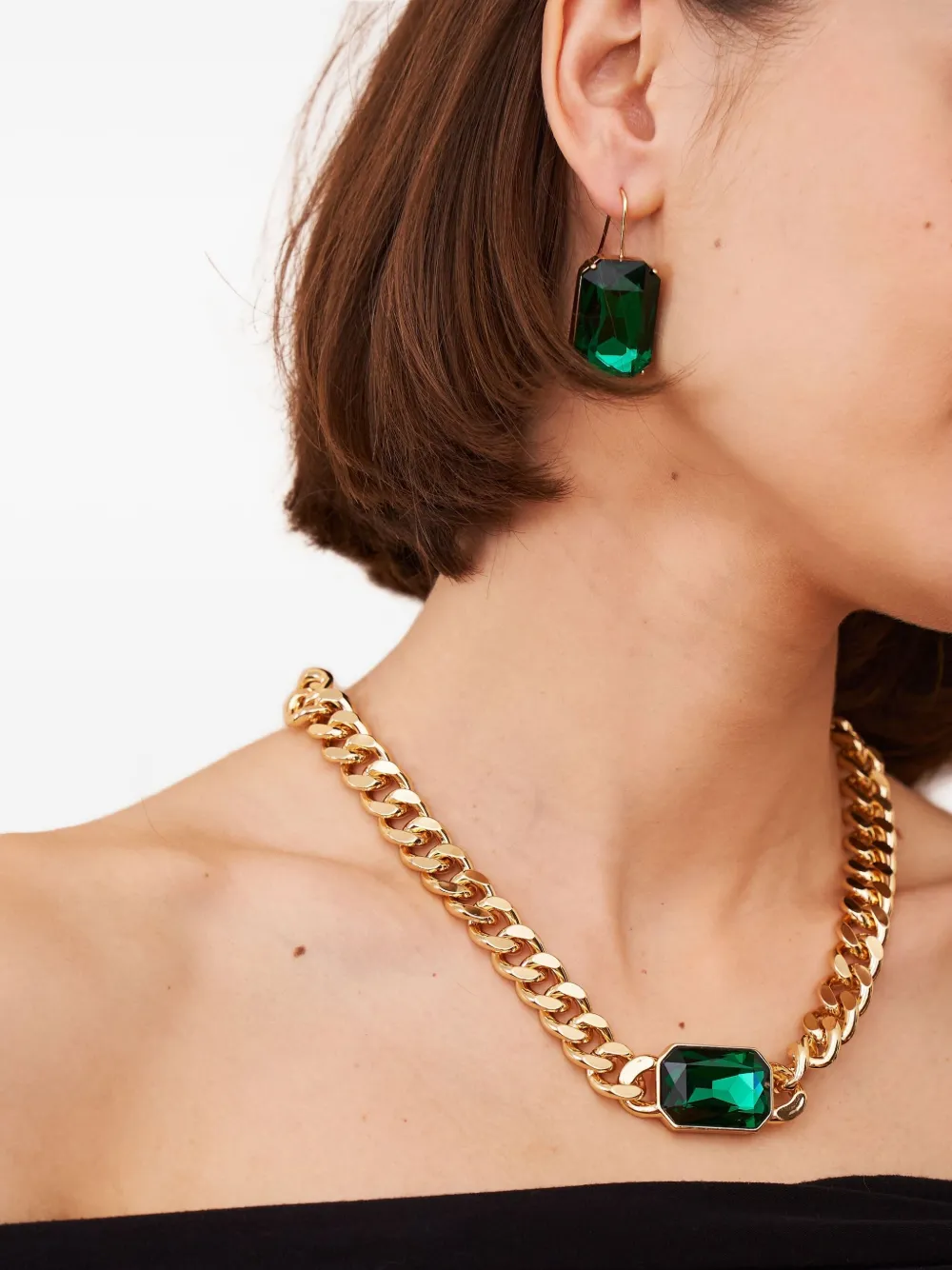 Kenneth Jay Lane octagon fishhook earrings | Green | Image 1
