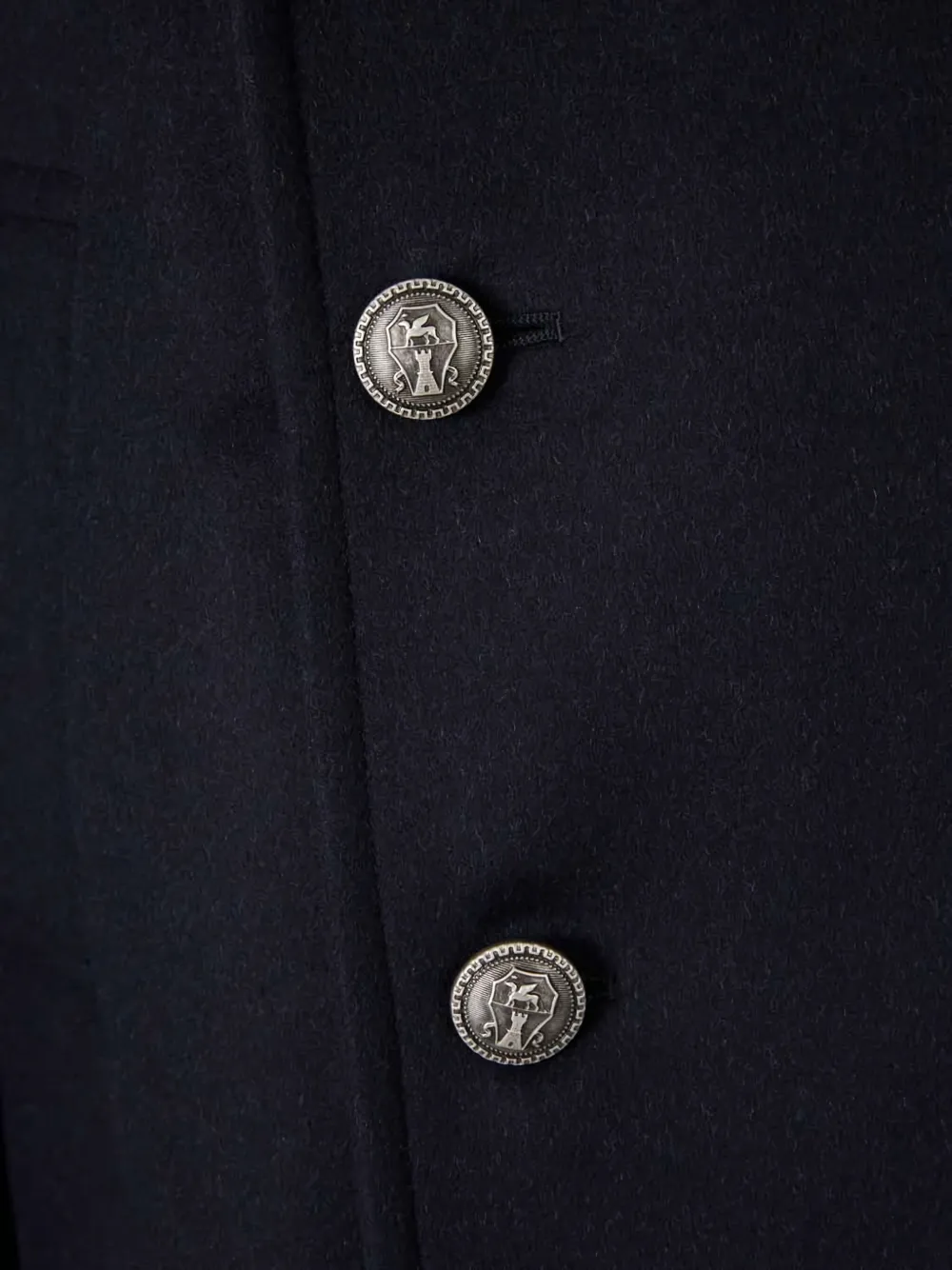 Brunello Cucinelli Navy Blue Double Flannel Caban Blazer In Black