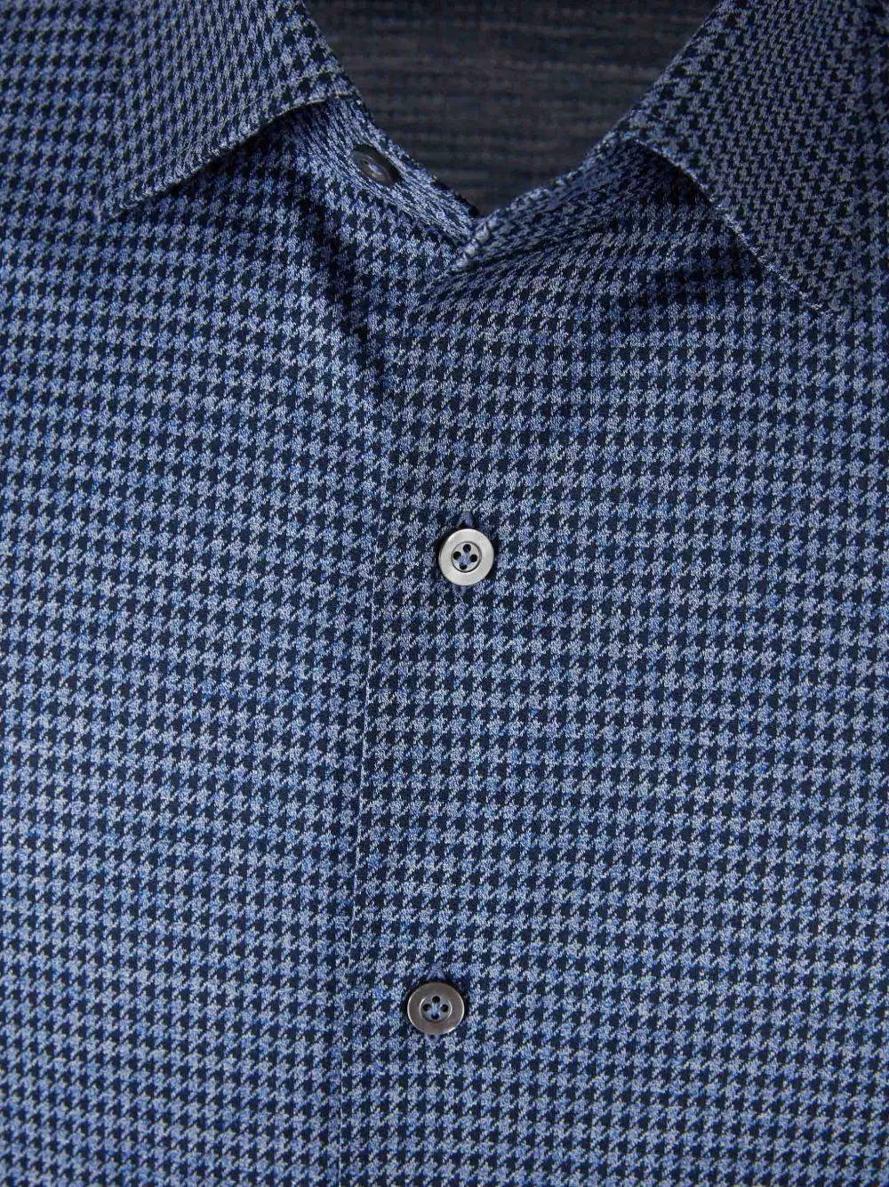  Fray Houndstooth Long-sleeve Shirt - Blue 