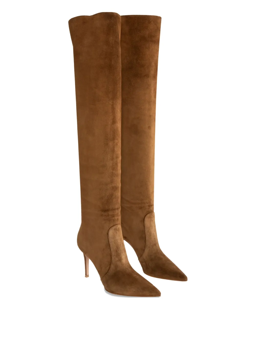 Gianvito Rossi 85mm Hansen Cuissard suede pointed-toe knee-high boots Brown