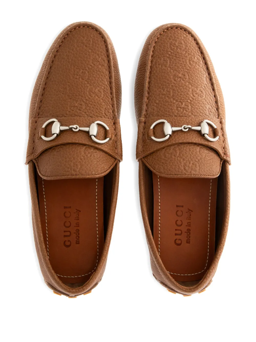 Gucci Horsebit Pebble-grain Loafers In Brown