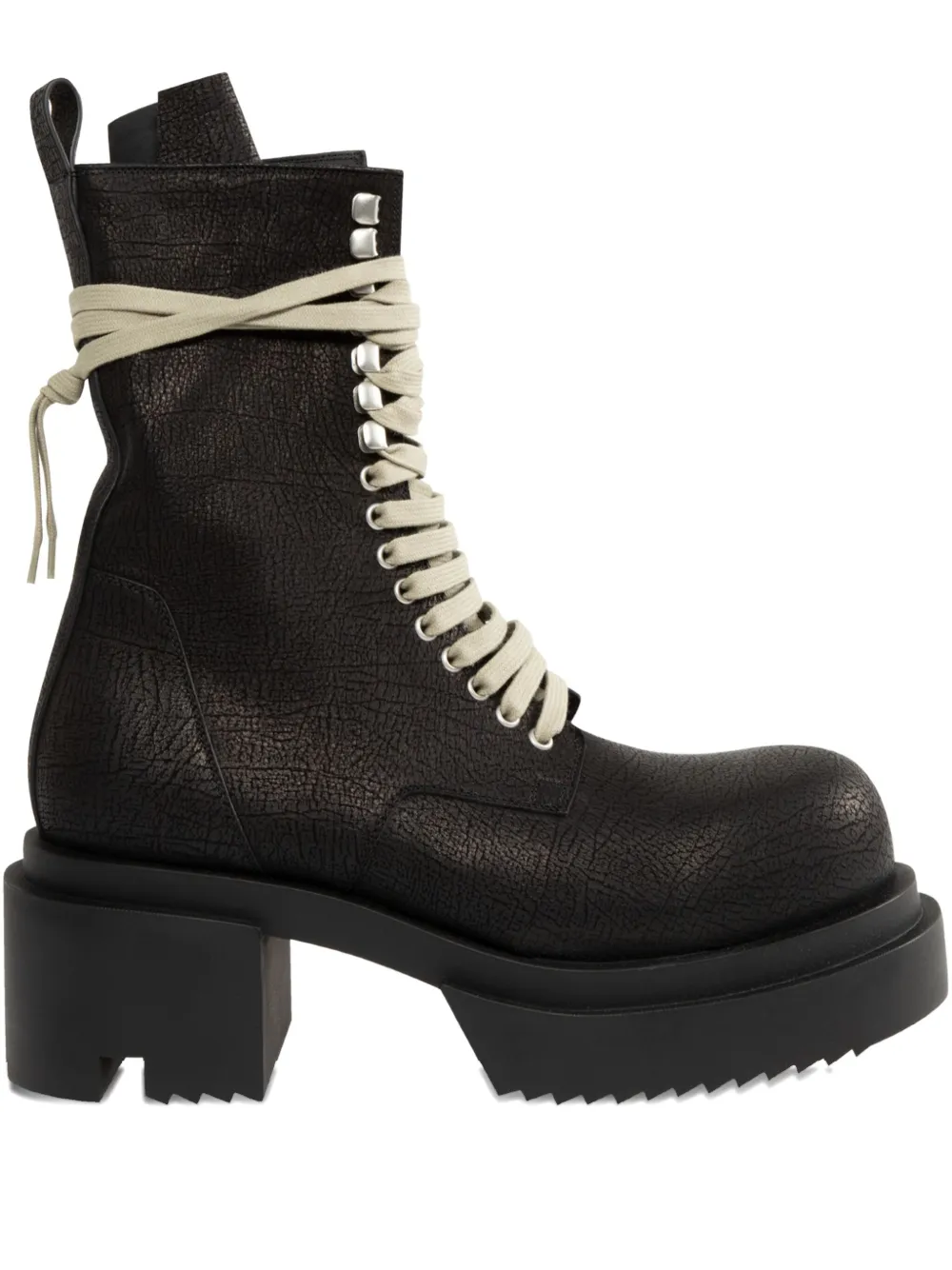 Rick Owens lace-up platform biker boots Black