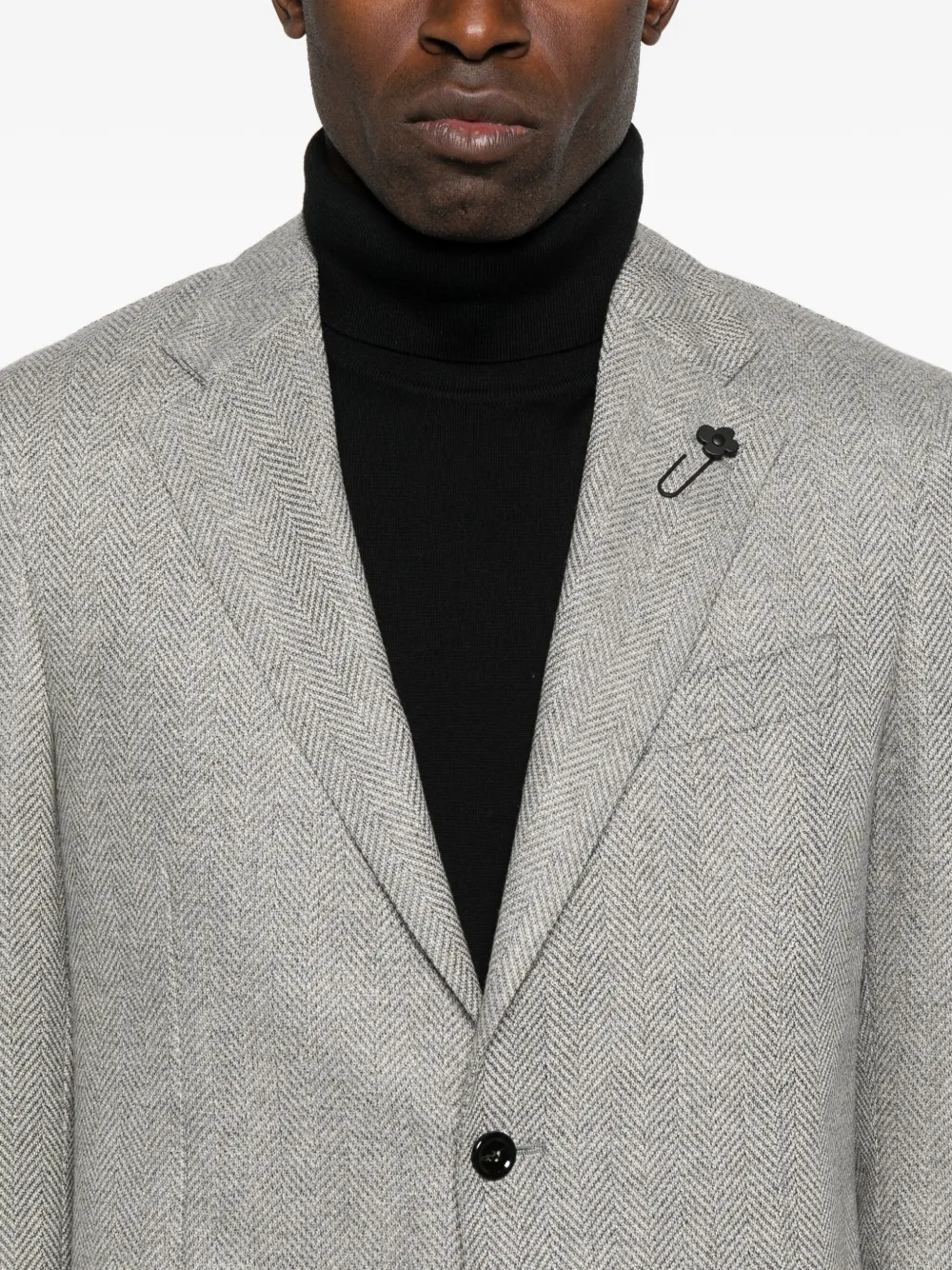 Lardini Jas met visgraat-patroon en knoop Grijs