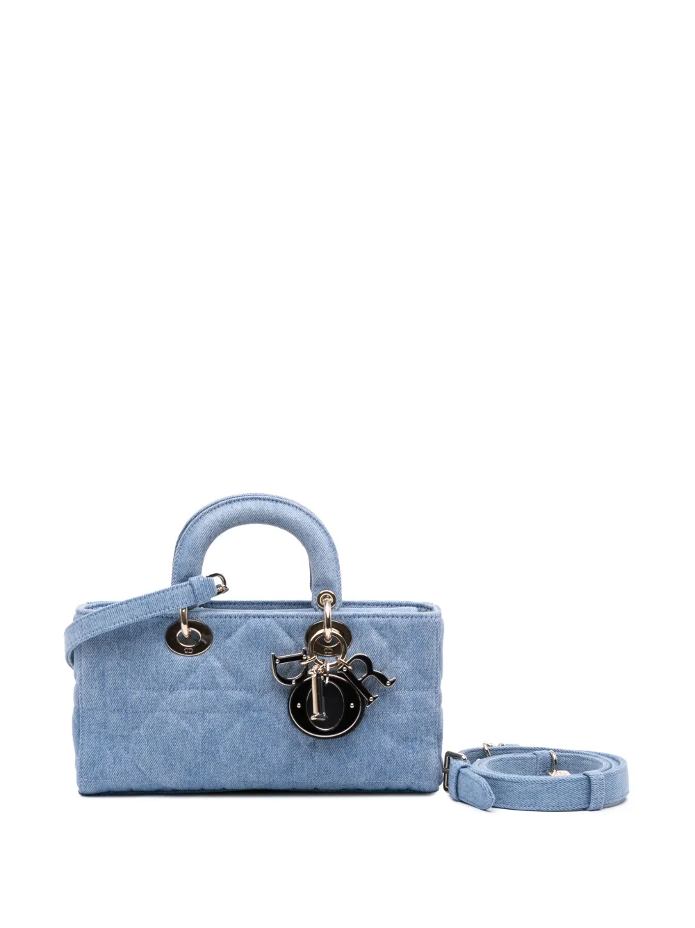 Pre-owned Dior 2024 Medium Denim Macrocannage Lady D Joy Satchel In Blue