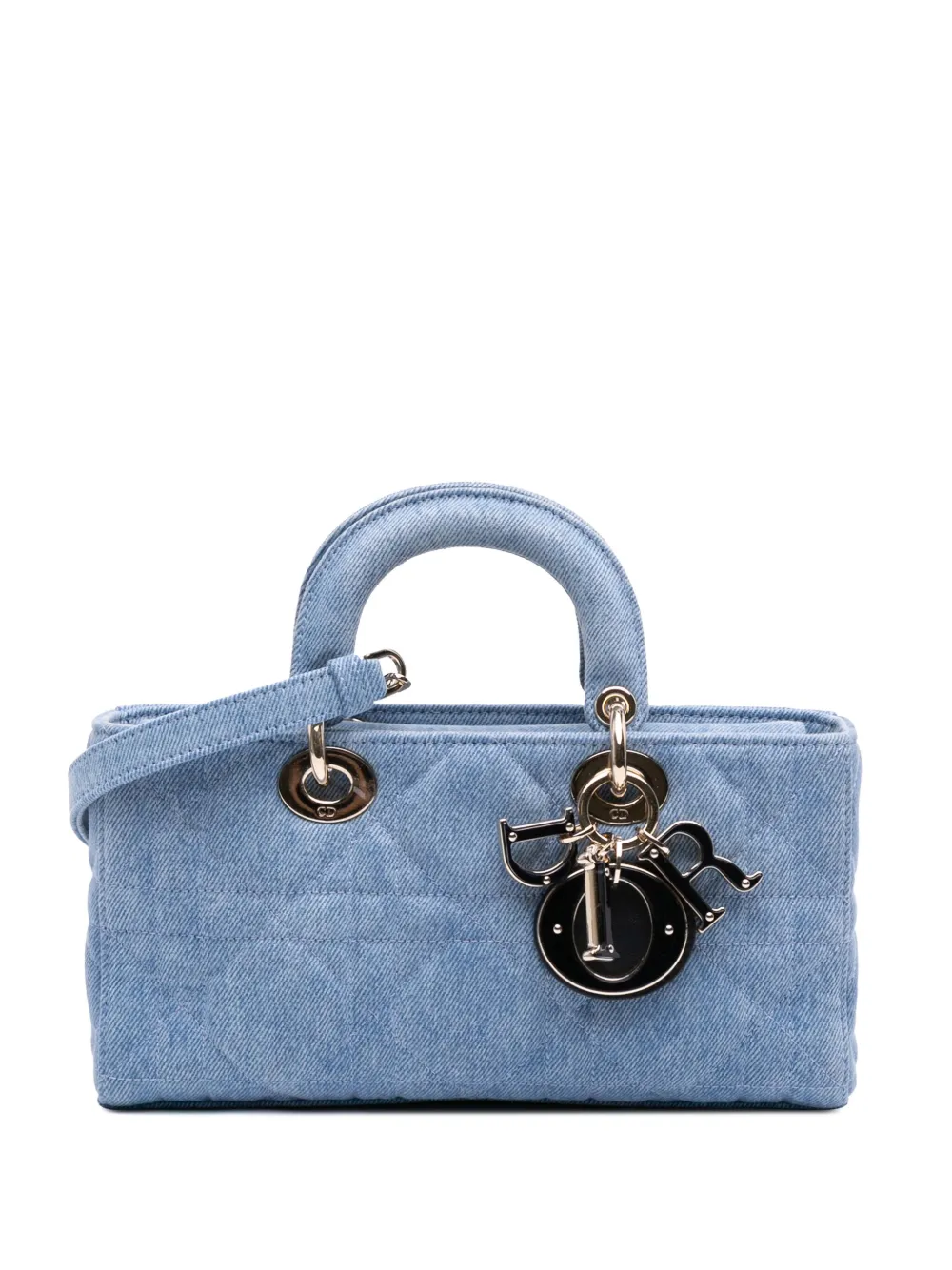 Pre-owned Dior 2024 Medium Denim Macrocannage Lady D Joy Satchel In Blue