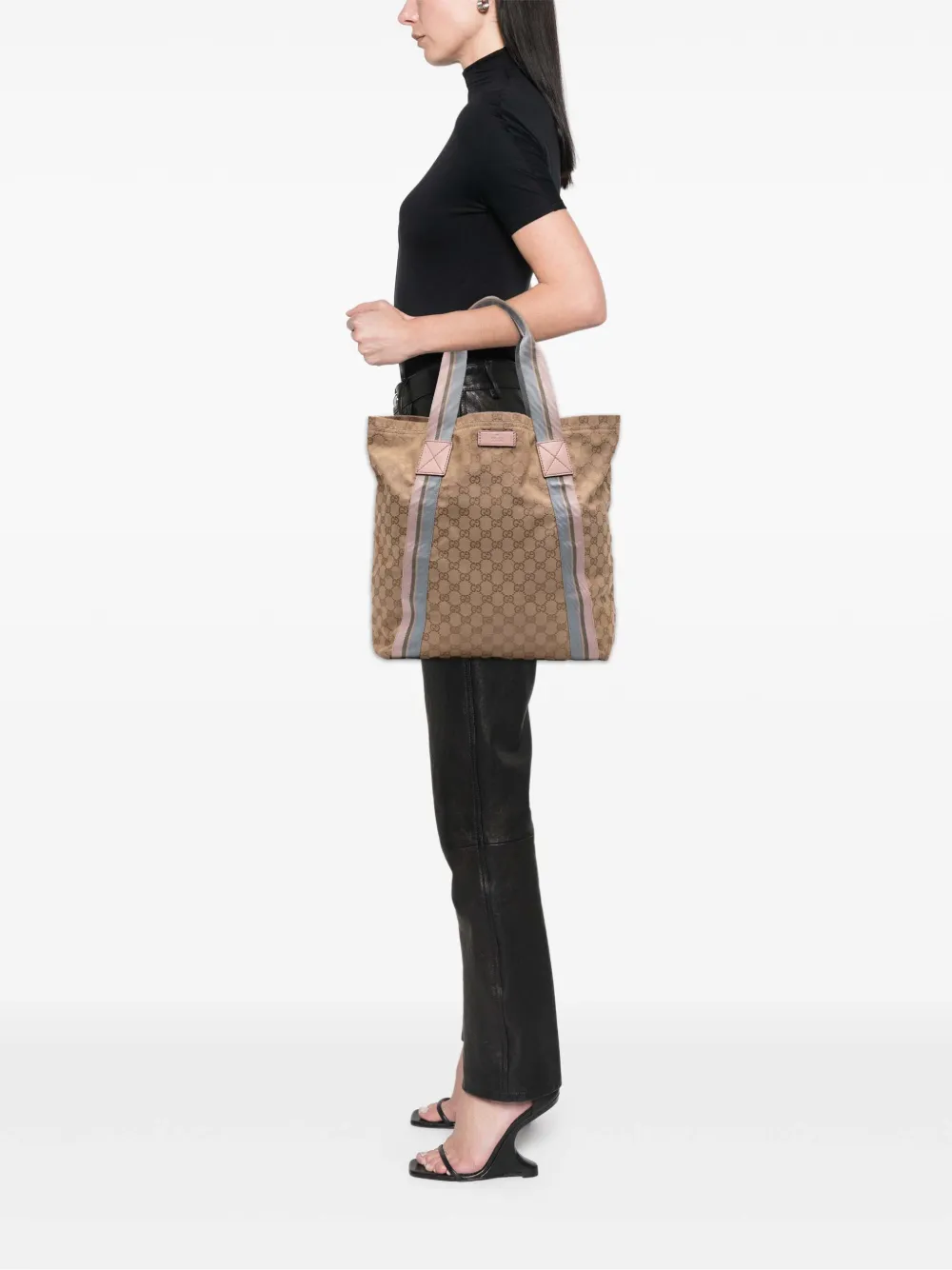 Pre-owned Gucci 2016-2025 Gg Canvas Web Tote Bag In Brown