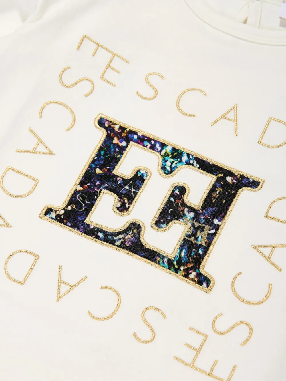 Escada Kids Top met pofmouwen en pailletten Wit