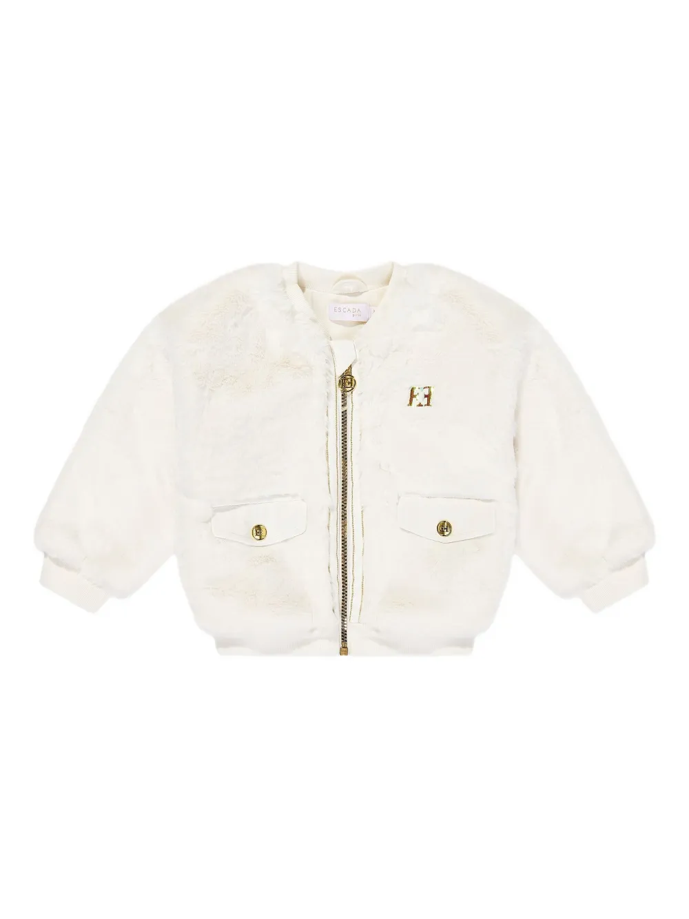 Escada Kids logo-plaque faux-fur jacket | White | Image 1