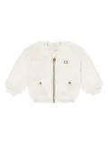 Escada Kids logo-plaque faux-fur jacket - White