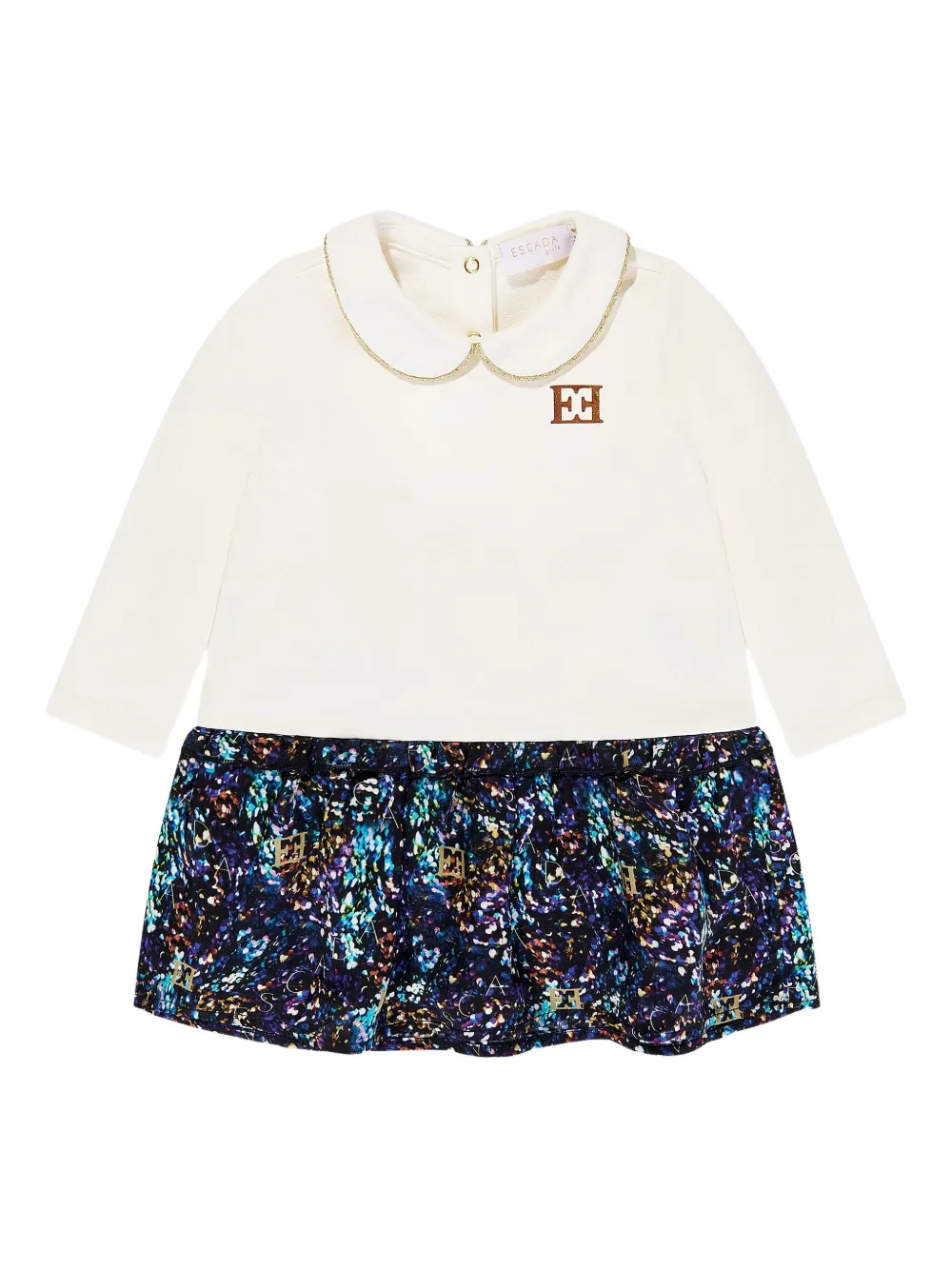 Escada Baby Girls Bi-material Printed Dress In White