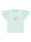 Escada Kids ruffle-sleeve logo-print T-shirt - Blue