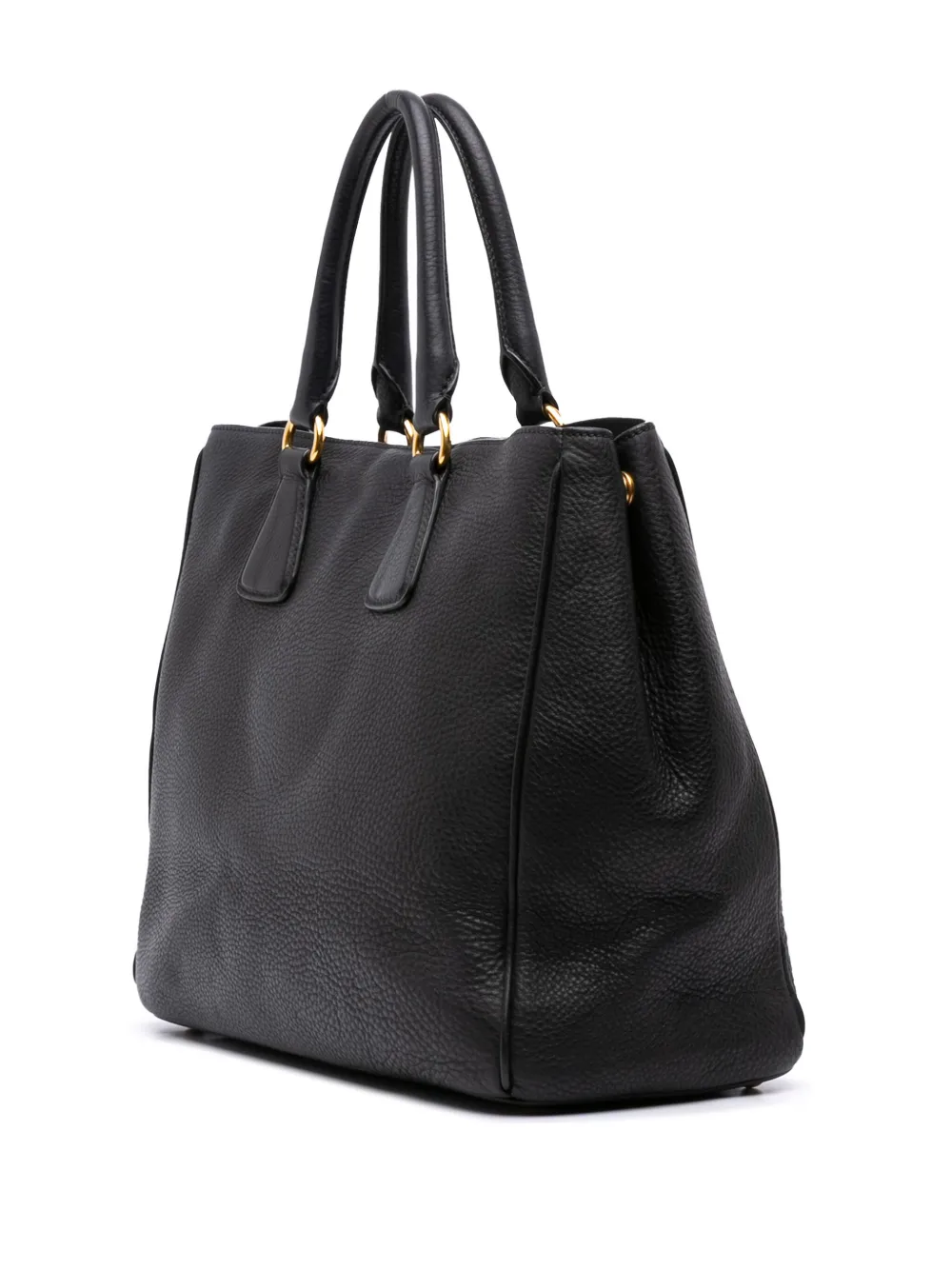 Pre-owned Prada 2000-2025 Vitello Daino Open Convertible Tote Satchel In Black