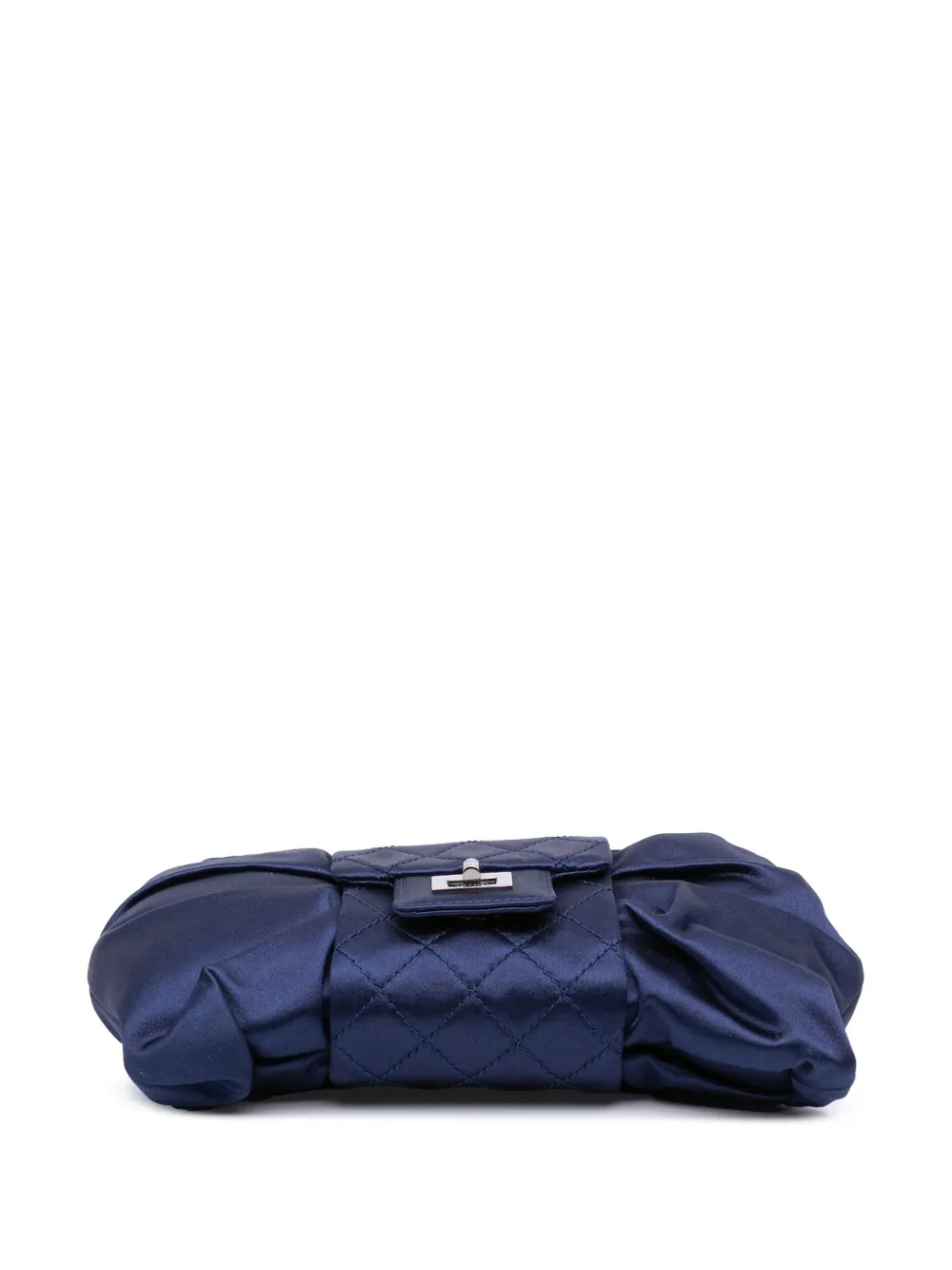 Pre-owned Chanel 2008-2009 Cc Satin Bow Clutch With Chain Crossbody Bag In Blue