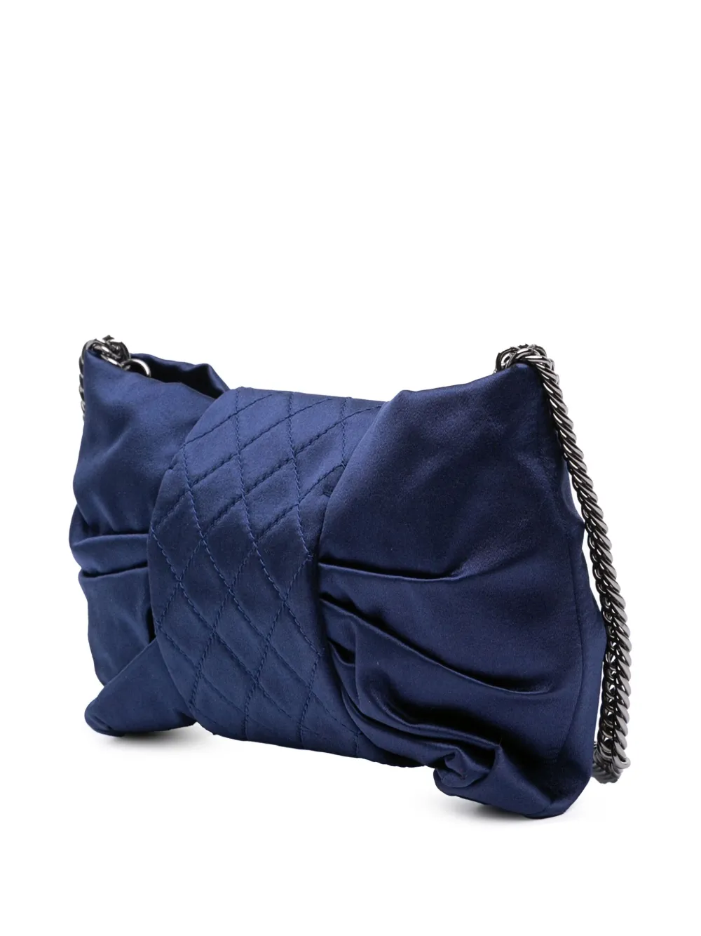 Pre-owned Chanel 2008-2009 Cc Satin Bow Clutch With Chain Crossbody Bag In Blue