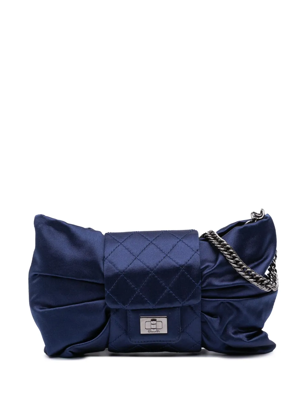 CHANEL Pre-Owned 2008-2009 ココマーク サテン リボン クラッチウィズチェーン ショルダーバッグ - ブルー CHANEL Pre-Owned 2008-2009 ココマーク サテン リボン クラッチウィズチェーン ショルダーバッグ - ブルー