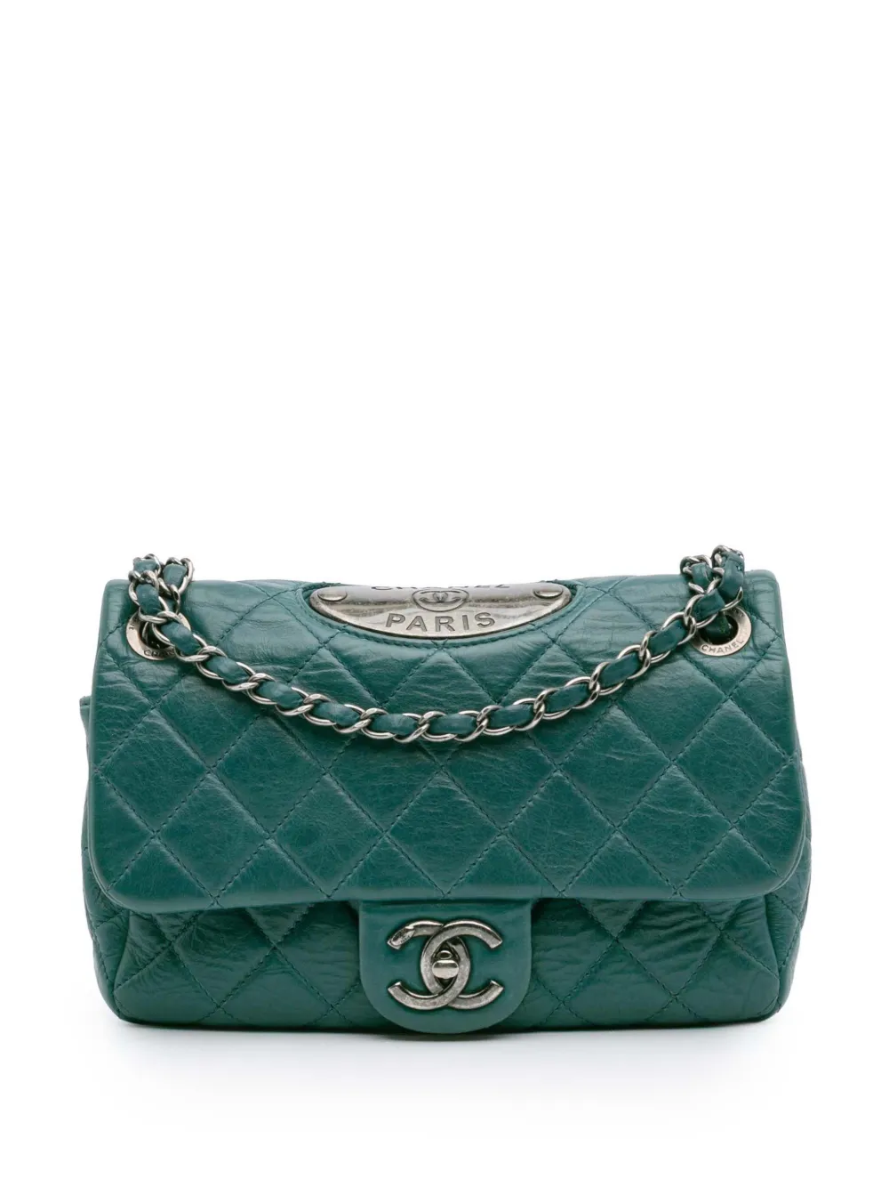 CHANEL Pre-Owned 2014 パリ ダラス ココマーク マトラッセ カーフスキン ダブルフラップ ショルダーバッグ - ブルー CHANEL Pre-Owned 2014 パリ ダラス ココマーク マトラッセ カーフスキン ダブルフラップ ショルダーバッグ - ブルー