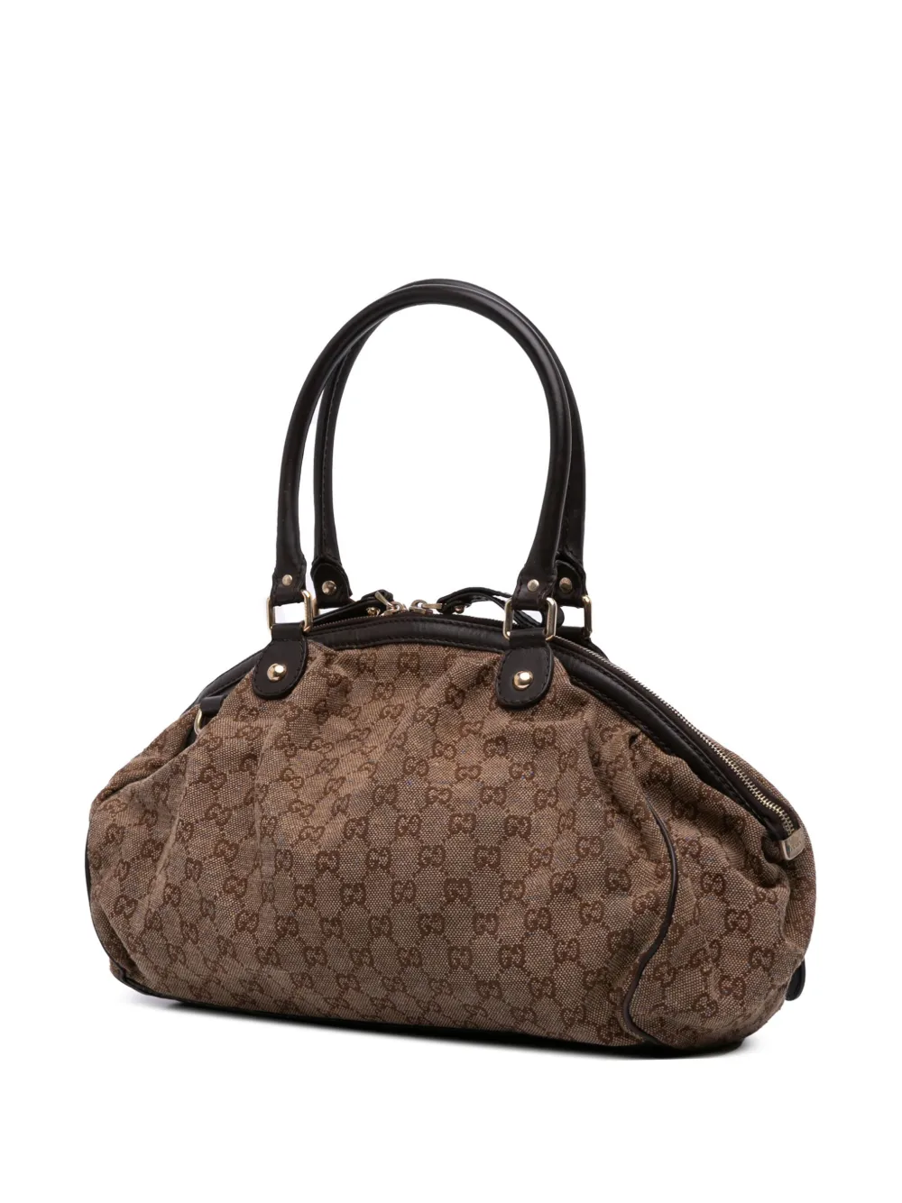Pre-owned Gucci 2016-2025 Gg Canvas Sukey Satchel In Brown