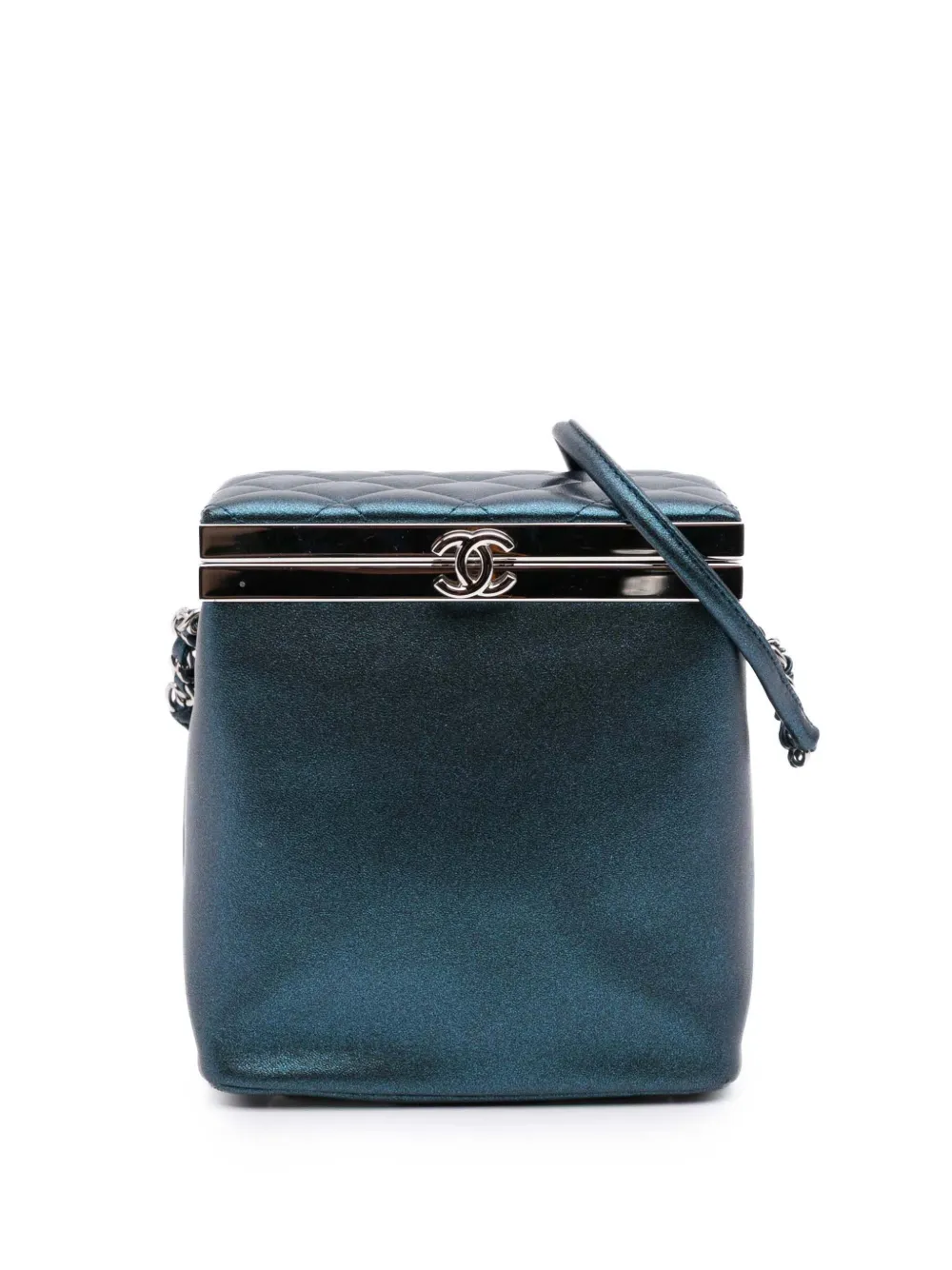 CHANEL Pre-Owned 2016-2017 ココマーク メタリック カーフスキン ケース バニティバッグ - ブルー CHANEL Pre-Owned 2016-2017 ココマーク メタリック カーフスキン ケース バニティバッグ - ブルー