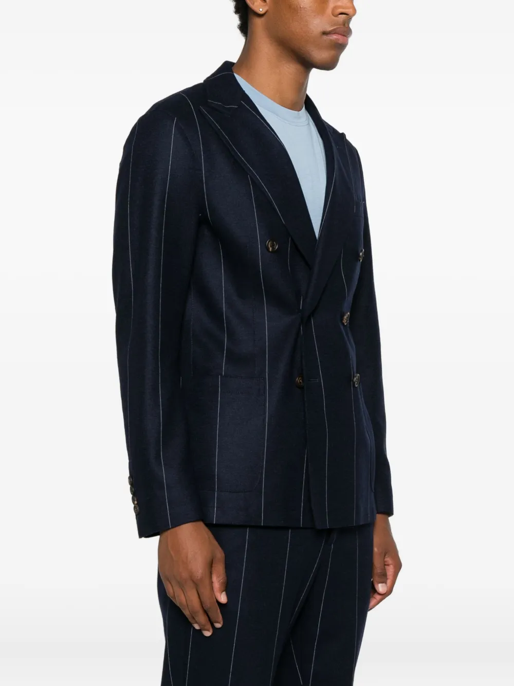 Eleventy Pinstripe Double-breasted Blazer In Black