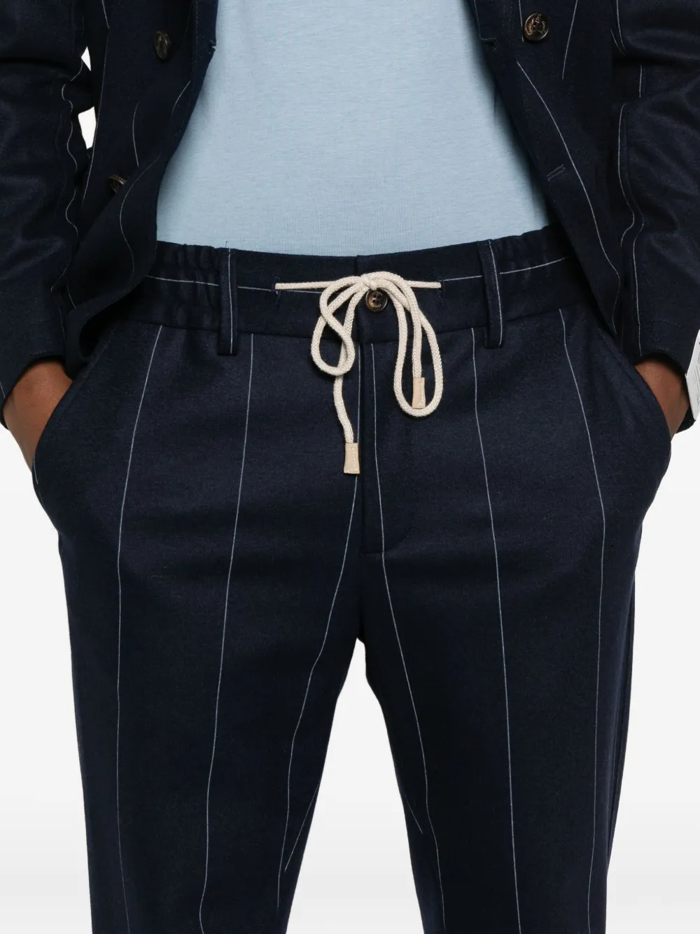 Eleventy Pinstripe Drawstring Trousers In Black