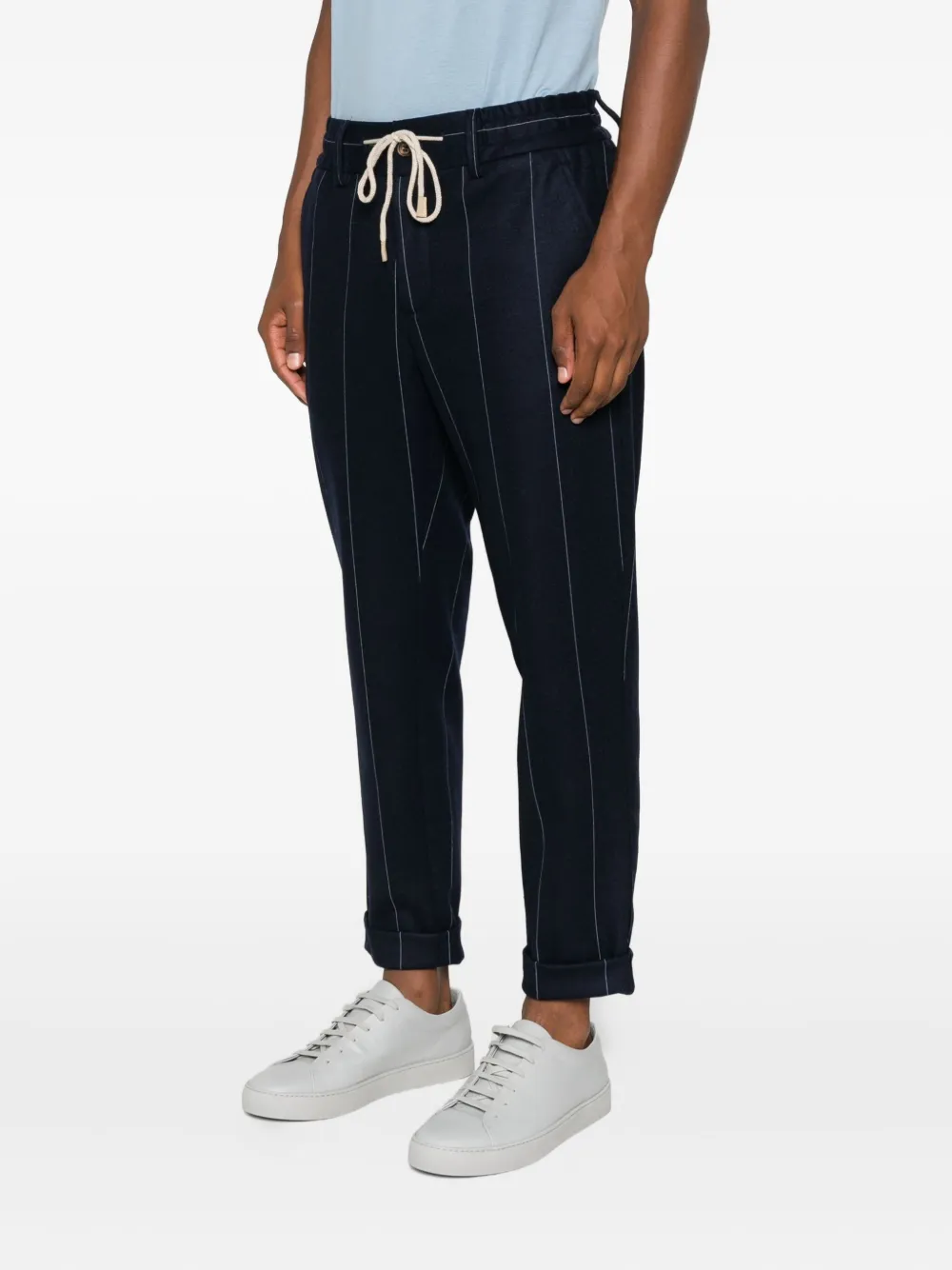 Eleventy Pinstripe Drawstring Trousers In Black