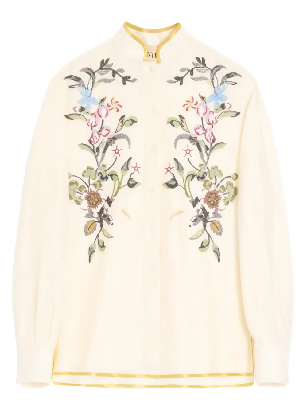 Valentino Embroidered Linen Shirt In Neutral