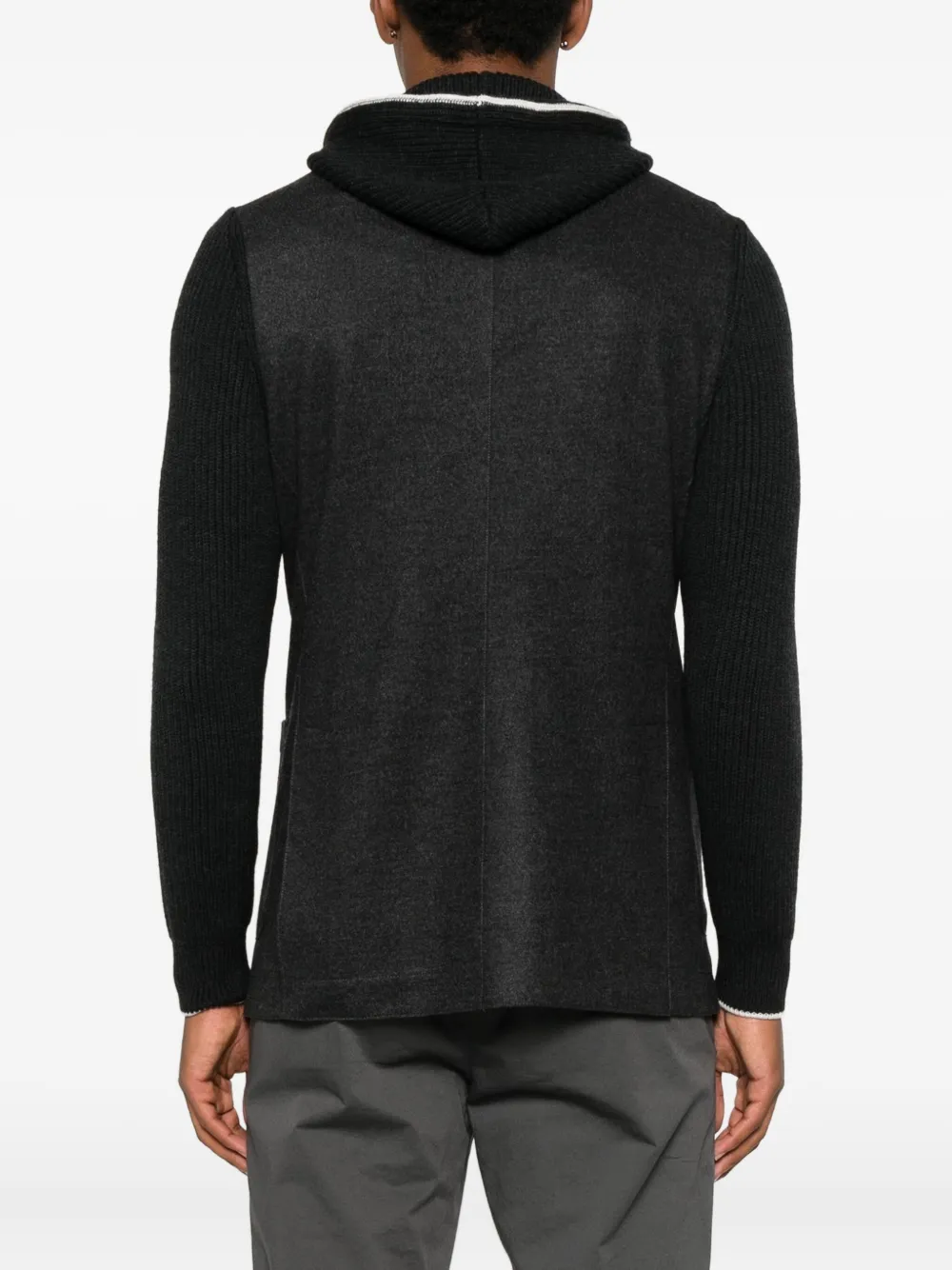 Eleventy Hooded Blazer With Ribbed Sleeves And Pockets In Black