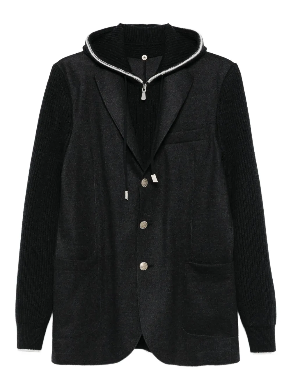 Eleventy hooded knit-sleeve jacket | Grey | Image 1