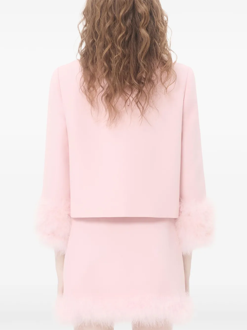 Valentino Jacket Collar Detail Cropped Length Faux Fur Cuffs In Pink