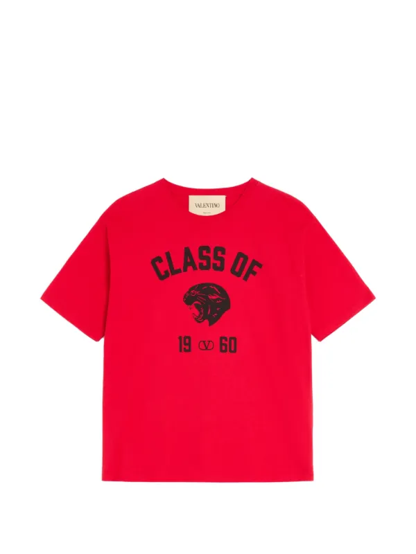 Valentino Garavani Cotton T-shirt with Panther Print in Red
