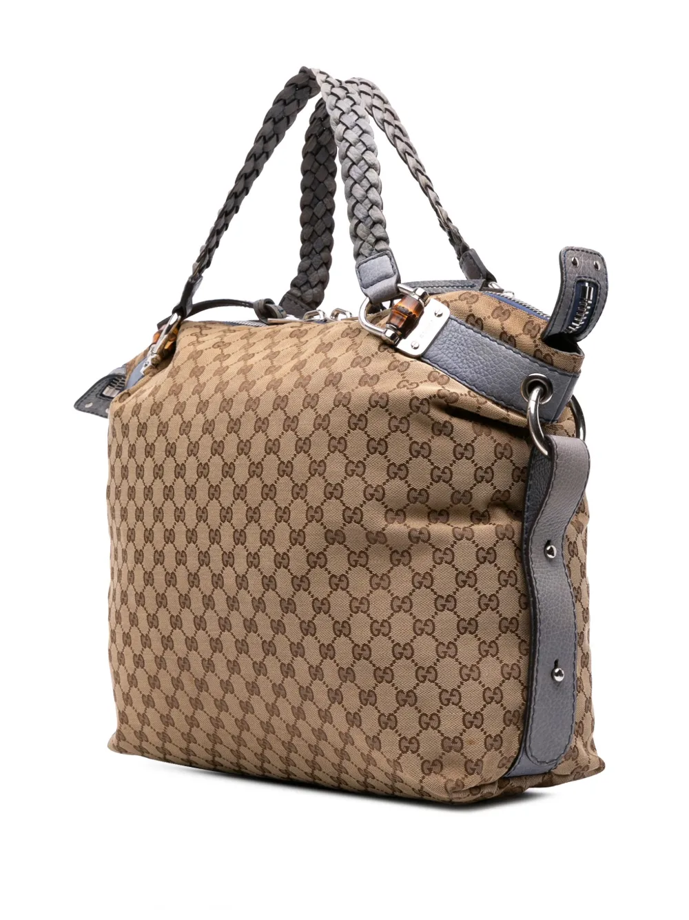 Pre-owned Gucci 2016-2025 Large Gg Canvas Bamboo Bar Tote Bag In Brown