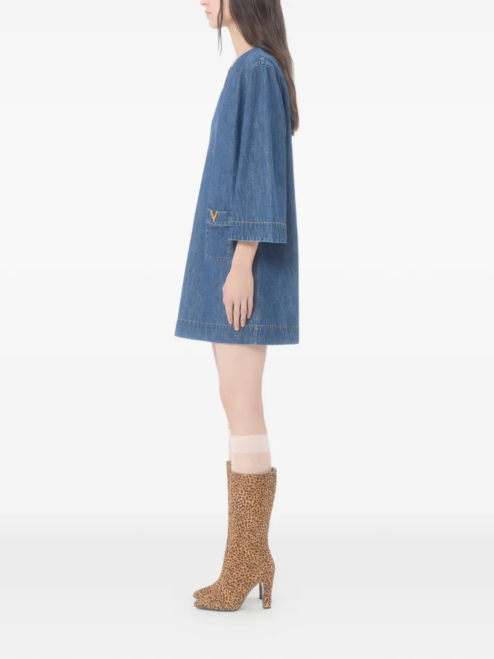 Valentino Garavani Chambray mini-jurk met V-hals Blauw