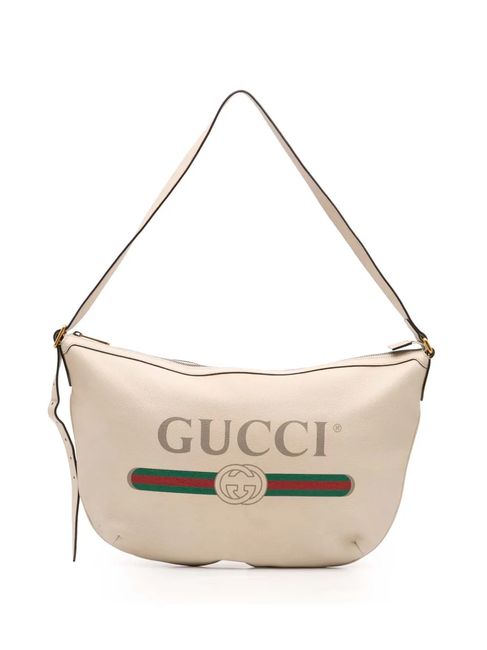 Gucci Pre-Owned 2016-2025 レザー ロゴ ハーフムーン ショルダーバッグ - ホワイト Gucci Pre-Owned 2016-2025 レザー ロゴ ハーフムーン ショルダーバッグ - ホワイト