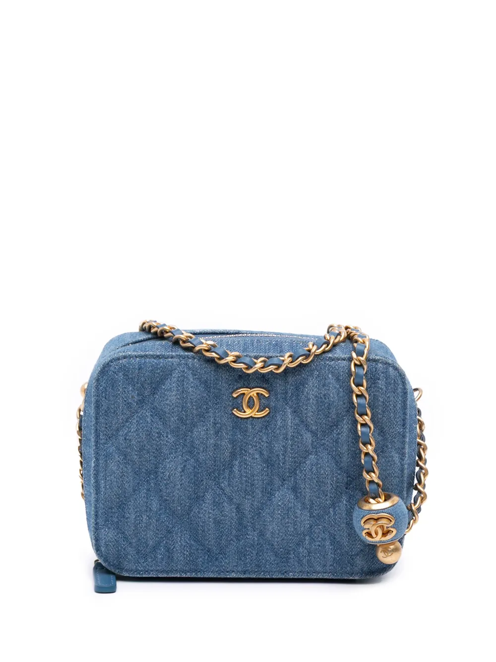 CHANEL Pre-Owned 2021 マトラッセ デニム パール クラッシュ カメラバッグ ショルダーバッグ - ブルー CHANEL Pre-Owned 2021 マトラッセ デニム パール クラッシュ カメラバッグ ショルダーバッグ - ブルー